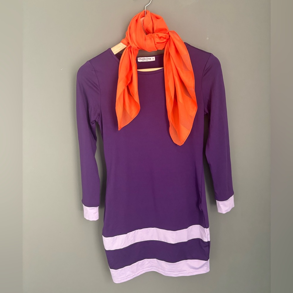 Scooby Doo Daphne Purple Dress with orange scarf, orange wig w/purple head band